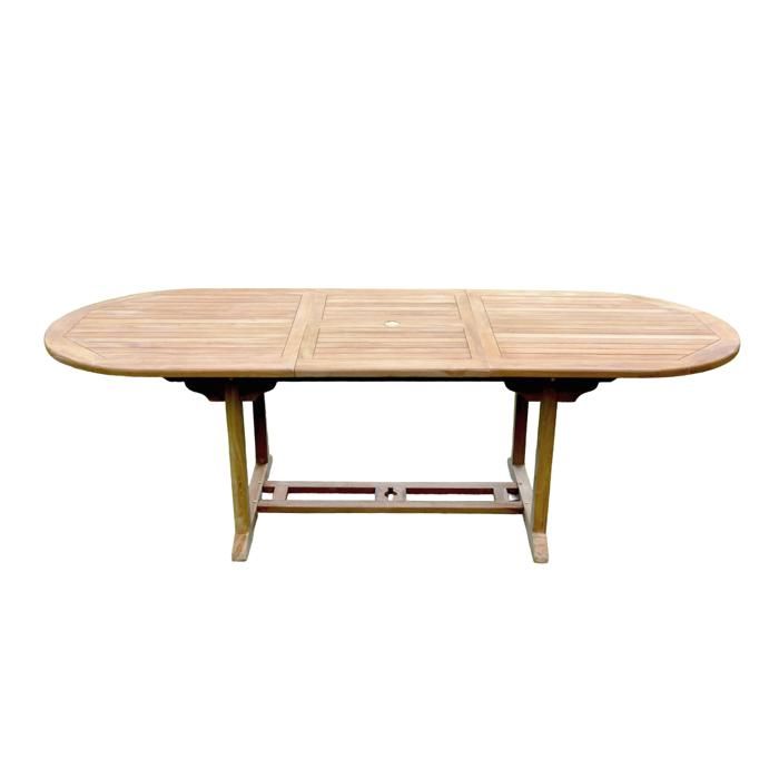 Table de jardin ovale extensible Kajang , 10 personnes, en teck brut