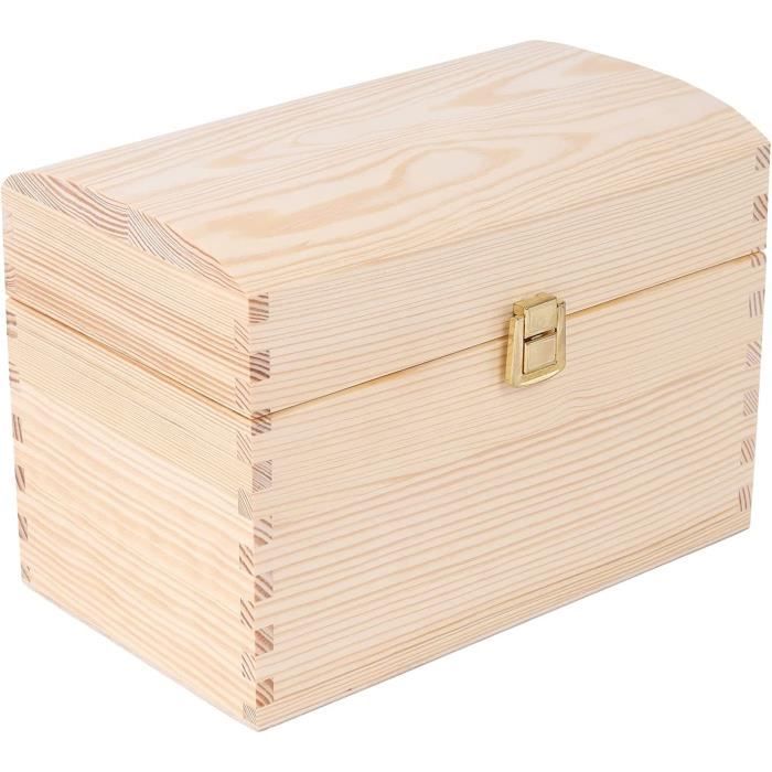 Creative Deco Coffre Boîte de Rangement Bois Grande - 25 x 15 x 17 cm - avec Fermoir et Couvercle Courbé
