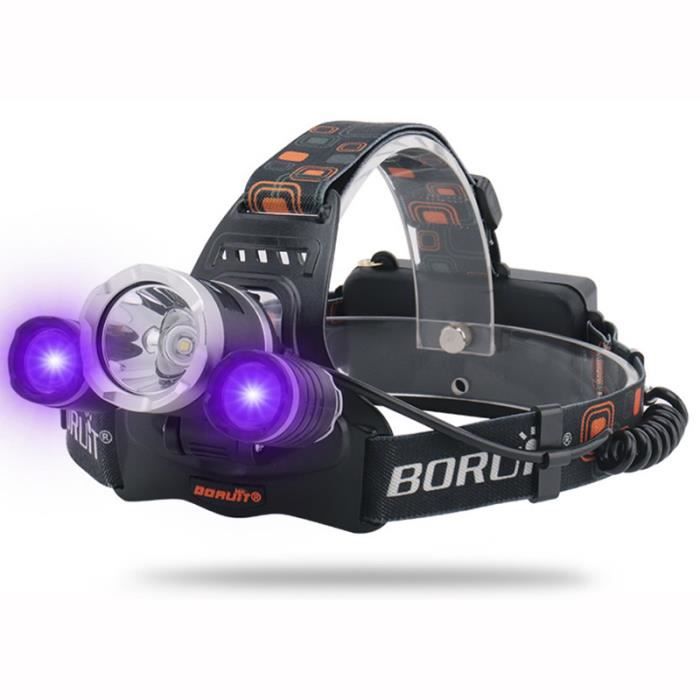 GOBRO.Phare LED UV haute puissance lampe frontale lumière lanterne 5000Lm T6 18650 BORUIT RJ-3000 pêche tête torche Rechargeable pha