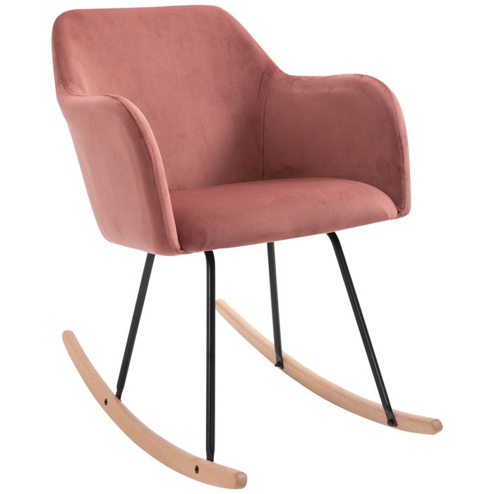 Fauteuil à bascule grand confort accoudoirs assise dossier garnissage mousse haute densité velours poudré 46x69x80cm rose