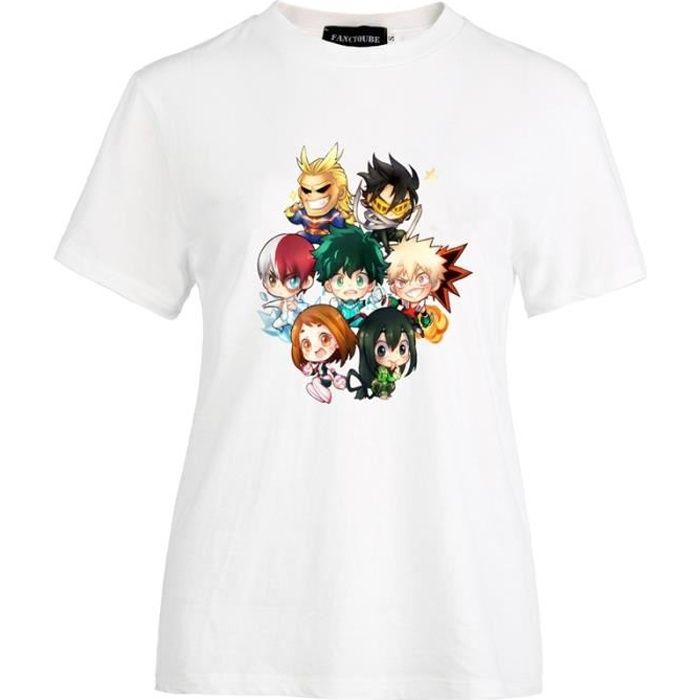 My Hero Academia T-Shirt My Hero Academy Cartoon Pattern Printed Funny Short Sleeve Graphic Tee-Blanc