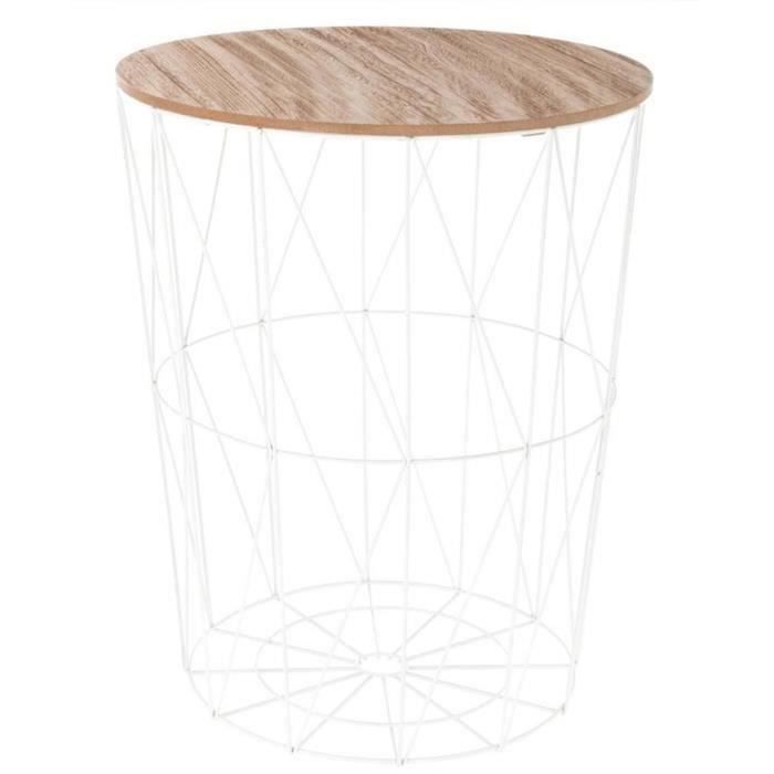 Table d'appoint design en MDF et acier, blanc - Dim : D.47 x H. 57 cm