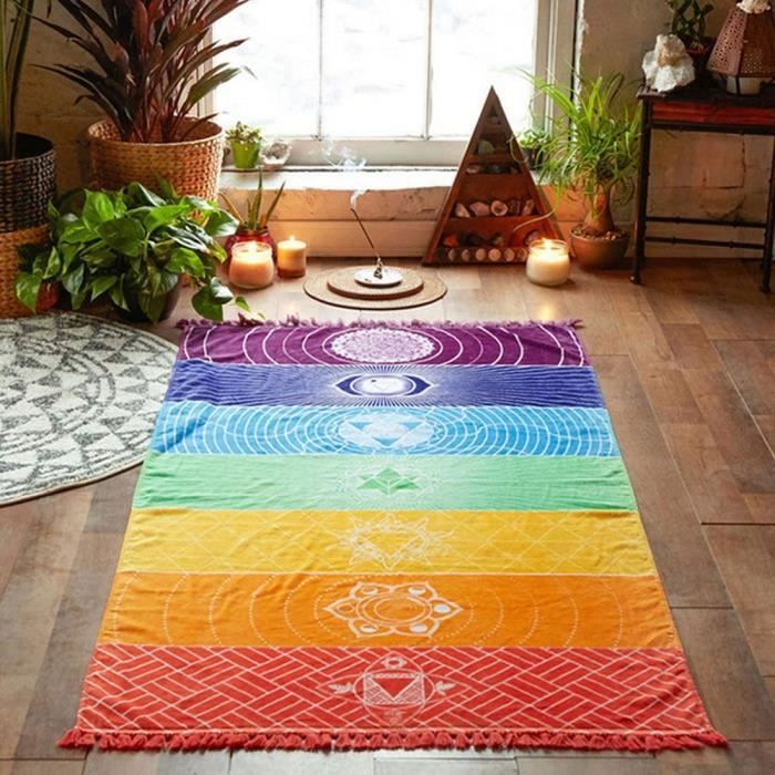 Tapis de Yoga Tapisserie Arc-en-Ciel 7 Chakra Stripes Serviette de Pge Eté Tenture Murale Manda Couvertur 75 * 150cm