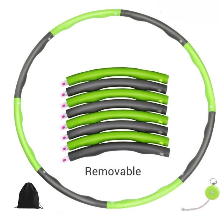 Hula Hoop réglable avec pneus lestés en mousse souple avec 8 sections Pour gym à domicile -vert
