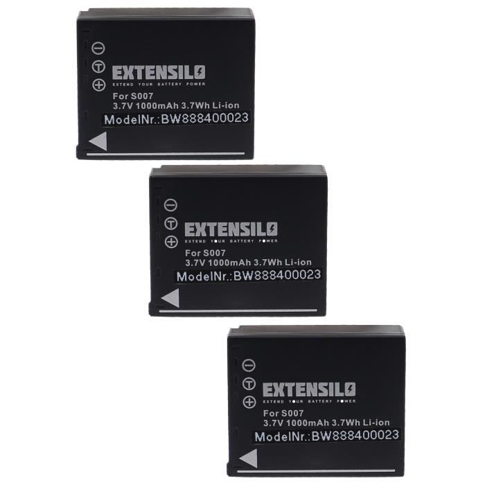 EXTENSILO 3x Batteries compatible avec Panasonic Lumix DMC-TZ1, DMC-TZ2, DMC-TZ11, DMC-TZ15 appareil photo, reflex numérique