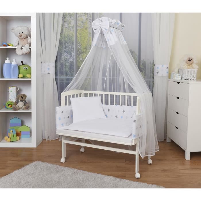 WALDIN Lit cododo berceau tout équipé pour bébé,bois non traité,16 modèles disponibles [Gris étoile/bleu, Peint en blanc]