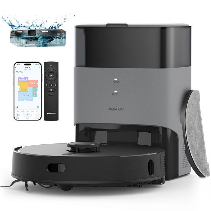AIRROBO T20 Aspirateur Robot Laveur 5 500 Pa, 3,5L Capacité du Collecteur, 3200mAh, Idéal pour Poils d'Animaux Surface 200㎡