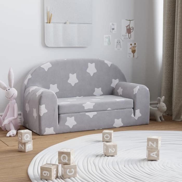 vidaXL Canapé-lit Enfant 2 Places Lit de Jour avec Dossier et Accoudoirs Lit dInvité pour Tout-petits Chambre Gris Clair 357022