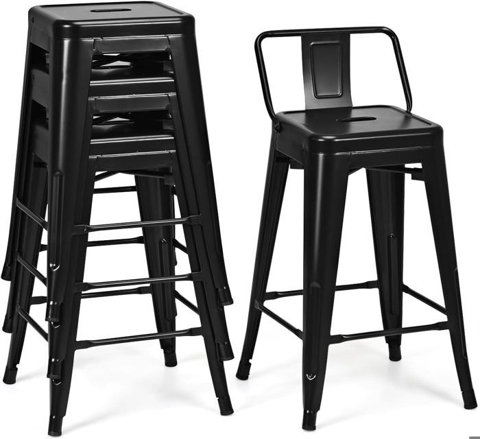 GIANTEX Lot 4 Tabourets de Bar Empilables- Chaises Salle à Manger-Cadre en Fer-Dossier Amovible-43x 43x 79 cm-Charge 150KG-Noir GIANTEX Lot 4 Tabourets de Bar Empilables- Chaises Salle à Manger-Cadre en Fer-Dossier Amovible-43x 43x 79 cm-Charge 150KG-Noir