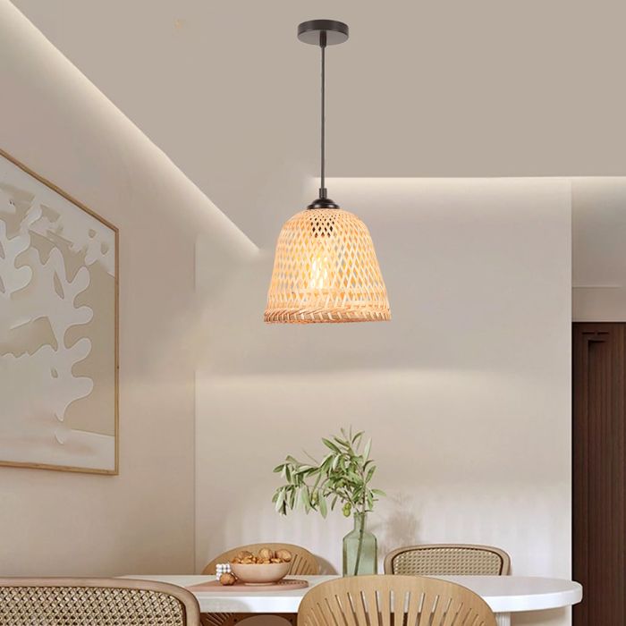 TOKIUS Suspension Luminaire en Bambou Naturel Lustre en rotin fait à la main Lampe tissée E27 pour Salon Chambre Restaurant Bar