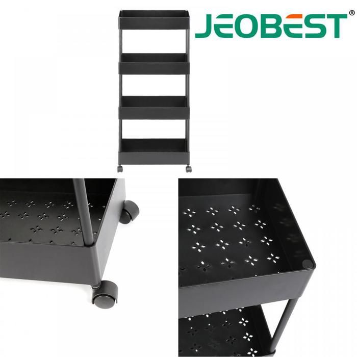JEOBEST. Chariot/chariot de stockage/étagère multifonctionnel amovible à 4 couches 40*22*90cm noir