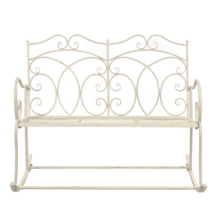 Prime* Banc Arrière-cour - Contemporain - Banc de jardin 104 cm Fer Blanc antique 104x83x89cm 40639