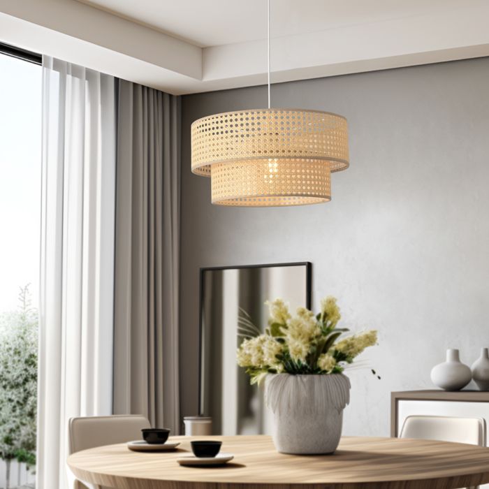 Suspension Ascot E27 Ø 40 cm blanc aspect rotin