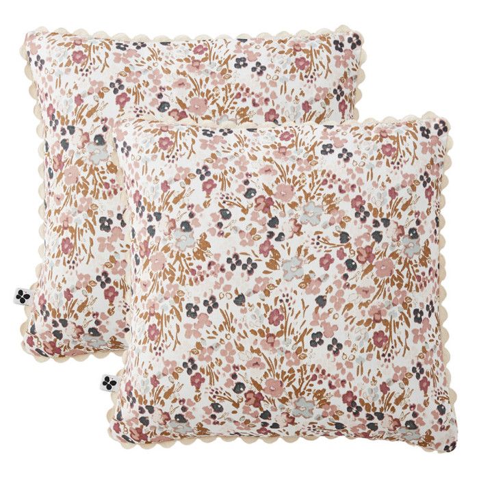 Lot 2 coussins 40 x 40 cm en gaze de coton écru et fleuri - ISABELA 2 Meubletmoi