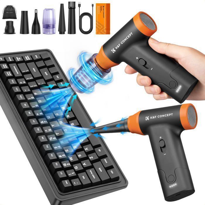 Souffleur Air Comprimé 2 En 1 Avec Lampe De Poche - 130 000 Tr/min, Rechargeable USB - Pour Nettoyer PC, Clavier, Voiture, Camping - Mini Aspirateur Inclus