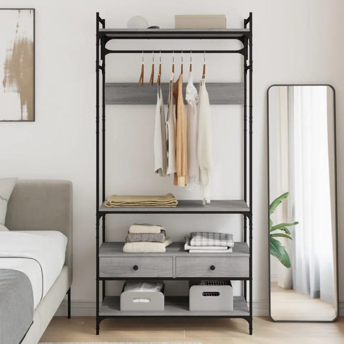 vidaXL Armoire à Tiroirs Garde-robe avec Pieds Porte-manteaux avec Rangement Penderie de Chambre Industriel Sonoma Gris 838956