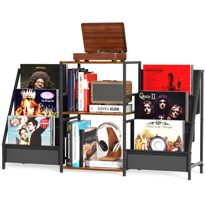 Geananao Table De Tourne-disque, Support Avec Roulettes, étagère En Bois, Table Basse à 2 Niveaux Avec Rangement De Disques Vinyles Pour Bureau Et Maison