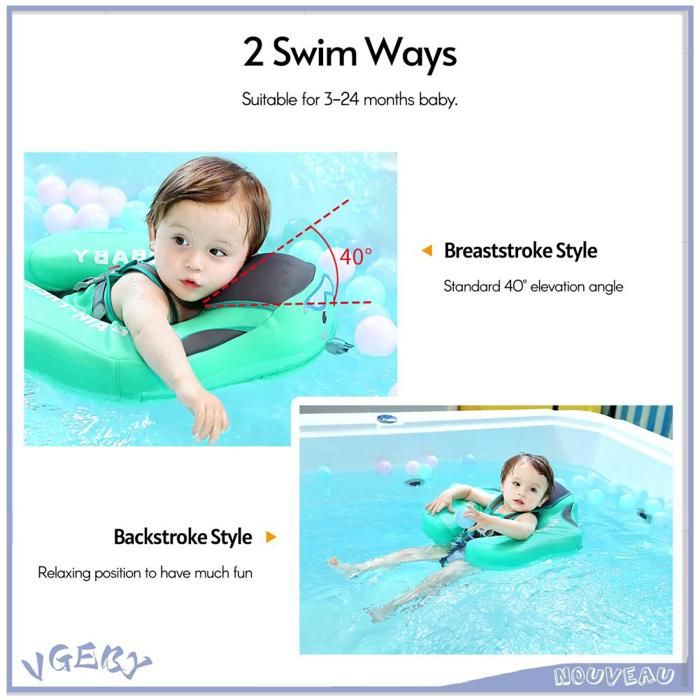 Mambobaby – Flotteur de natation pour bébé avec auvent, piscine solide, entraînement de natation, entraînement de natation, sans air, flotteurs d'eau non gonflables pour tout-petits (coquillage – vert