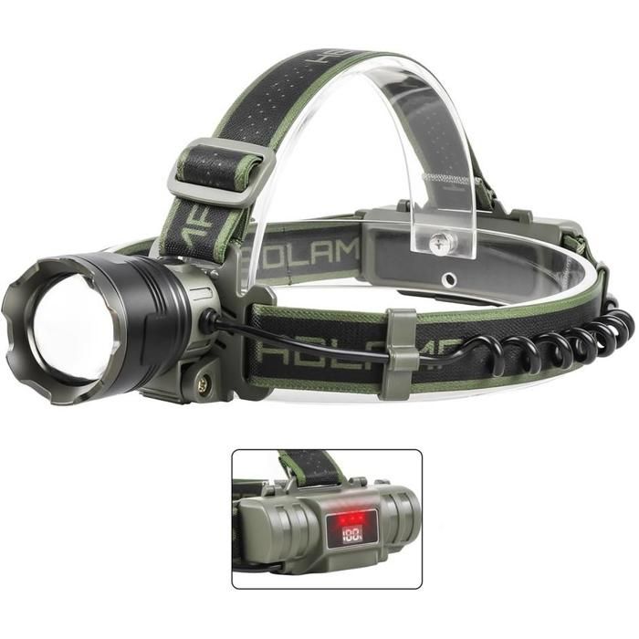 Lampe frontale LED rechargeable ultra puissante de 90 000 lumens avec 4 modes et voyant davertissement rouge.
