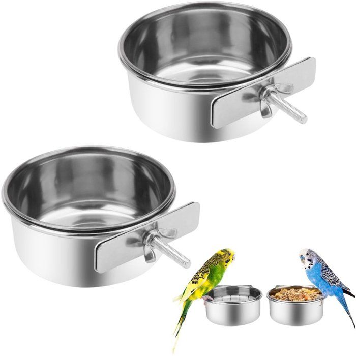Lot de 2 mangeoires en acier inoxydable pour perroquets abreuvoirs pour cage mangeoires pour oiseaux adaptées aux chiens