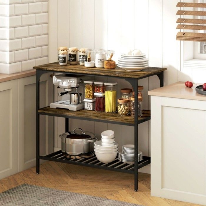 Desserte Billot Étagère Boulanger 3 Niveaux Acier - Meuble de Cuisine Rangement Rustique Brun et Noir100x50x90cm Desserte Billot Étagère Boulanger 3 Niveaux Acier - Meuble de Cuisine Rangement Rustique Brun et Noir100x50x90cm