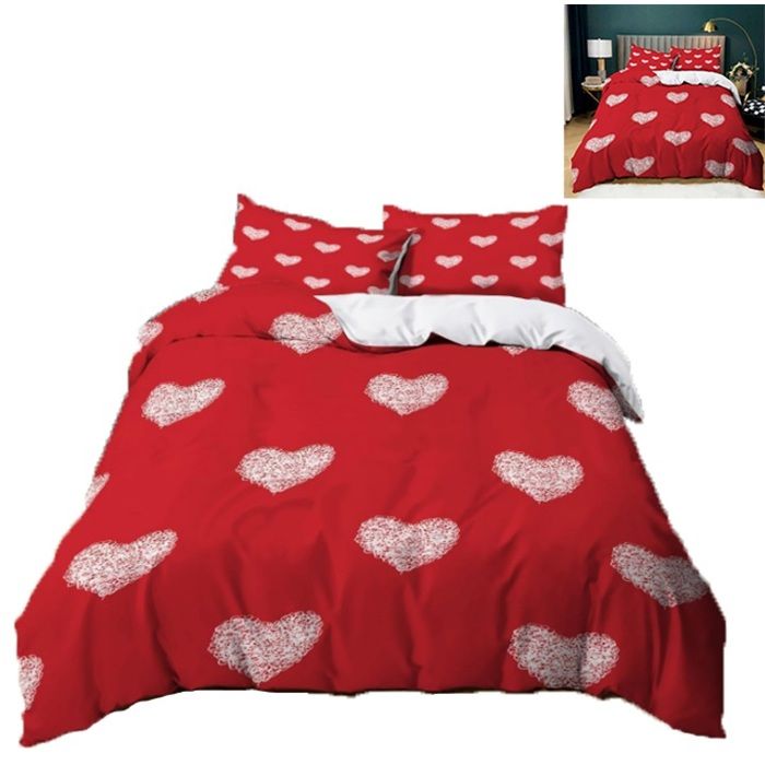 PARURE DE COUETTE Housse de Couette 220X240cm CœUr Rouge Parure de Lit 2 Personne Couples Romantiques Microfibre Douce Imprimé 3D