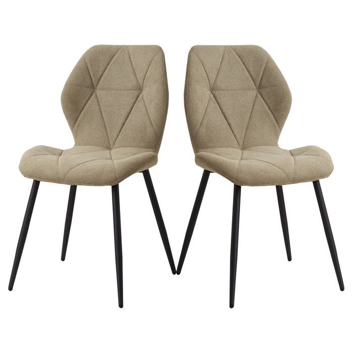 Lot de 2 chaises - HJhomeheart - Chaise de salle à manger en lin vintage - Vert - Pieds en métal - Ergonomique
