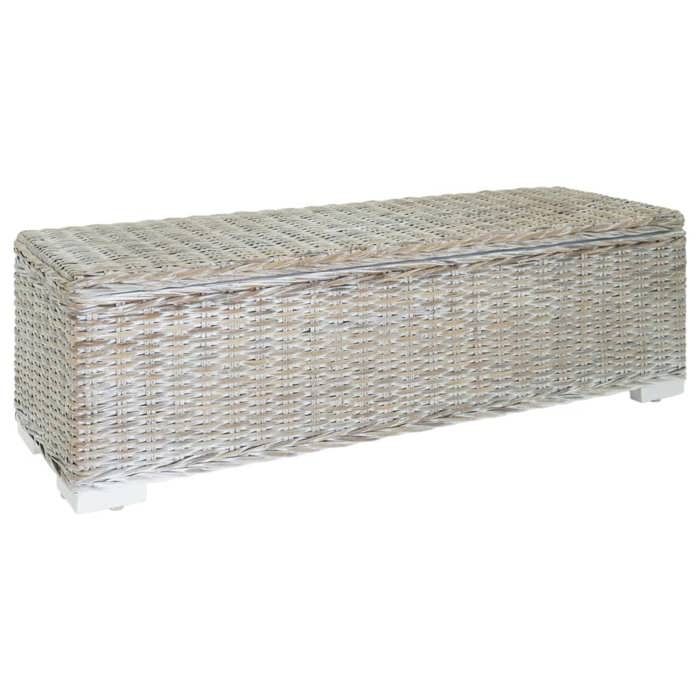 Boîte de rangement en rotin - vidaXL - 110 cm - Rotin kubu naturel - Acajou massif - Blanc - 110 kg capacité