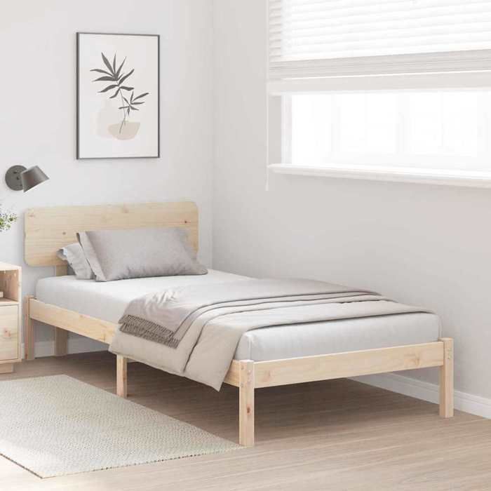Structure de lit en pin massif - UU - 90x200 cm - Naturel - Tête de lit incluse - Cadre à lattes - Pin massif - Durable