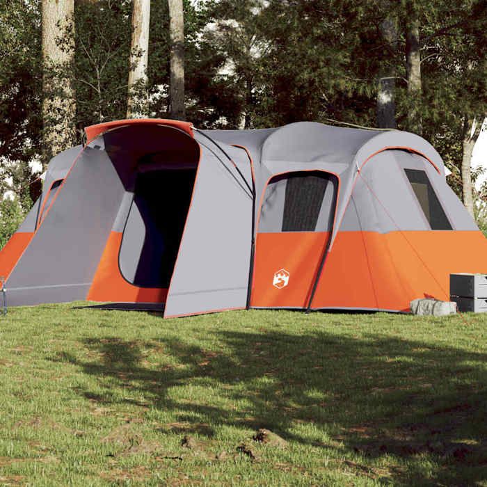 Tente familiale tunnel - vidaXL - 16 personnes - Imperméable - 550x520x189/201 cm - Gris - 2 chambres - 1 porte