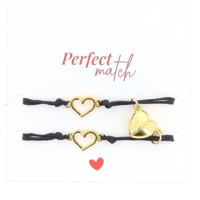 2 BRACELETS CORDON NOIR CURS AIMANTÉS INOX OR
