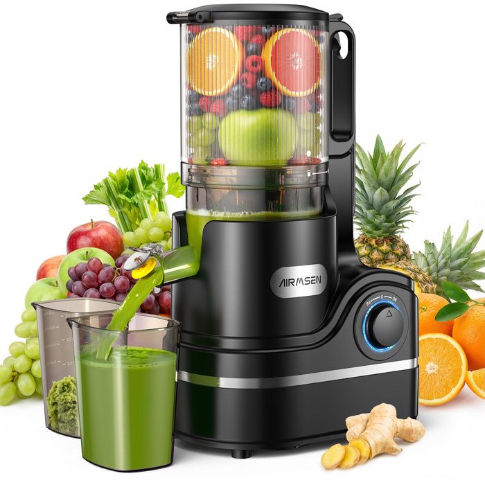 AIRMSEN Extracteur de Jus 300W 21L Grande Bouche 147mm Haut Rendement Sans BPA Nettoyage Facile Fruits et Légumes - Airmsen