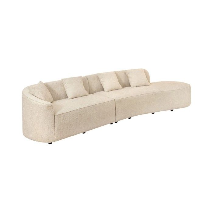 Canapé droit SOREN beige 5 places – Canapé design en tissu bouclette avec forme arrondie