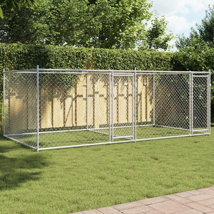 Gris Cage pour chiens (1pc) - Niches & enclos - avec portes gris 4x2x15 m acier galvanisé A1829