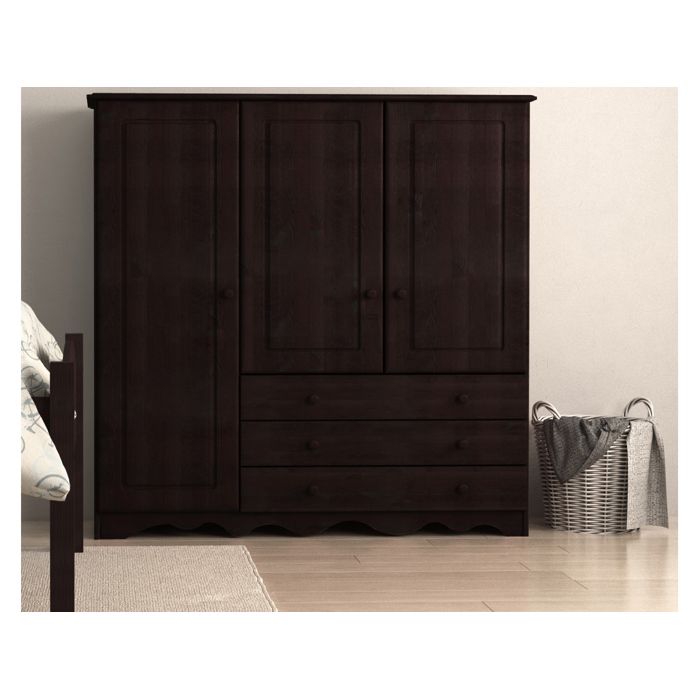 Minik - Armoire à 3 Portes En 3 Tiroirs En Pin Marron