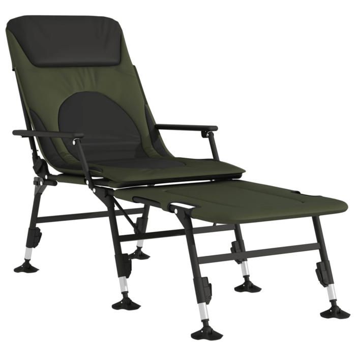 Chaise longue/Fauteuil long - CLARENCE® - Bain de Soleil simple - 1 PLACE - de pêche avec pieds à boue réglables pliable vert 80021
