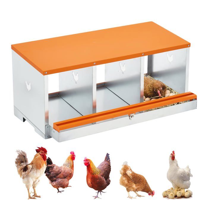 Pondoir Poules Pondeuses 3 Compartiments Poulailler Durable Œufs Protégés et Nettoyage Facile Double Couche Orange