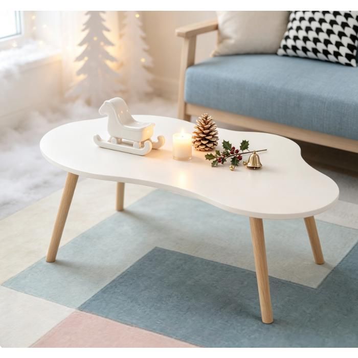 Table Basse Salon 100 x 50 x 44 cm - Forme de Nuage - Table dAppoint Irrégulière pour Chambre Bureau - Blanc