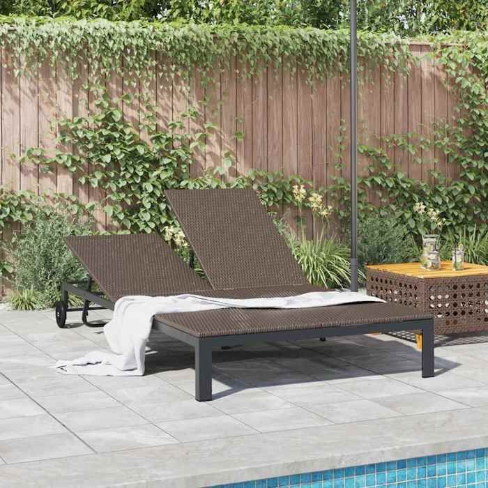 Marron Fauteuil long de soleil - Transat Marron 206x115x75 cm polyrotin - Chaise dextérieur dts1832461866
