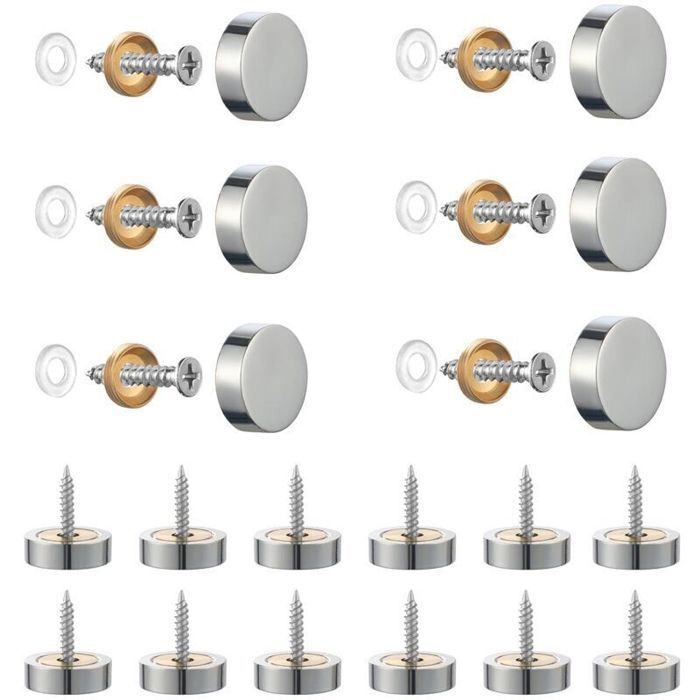 Vis décoratives pour miroirs - Lot de 20 pièces - Acier inoxydable brossé - Capuchons décoratifs