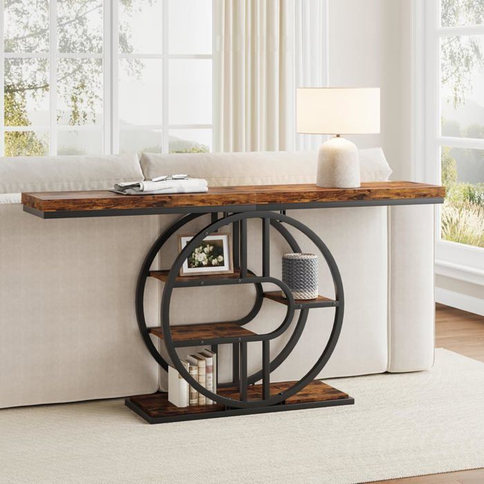 Table Console Industrielle à 5 niveaux 120 x 30 x 80 cm Tables dappoint étroites pour Salon Couloir Marron Rustique