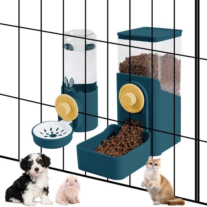 Lot de 2 gamelles pour animaux - Capacité de la gamelle : 1600 ml - Capacité du distributeur deau : 520 ml - Convient aux lapins f