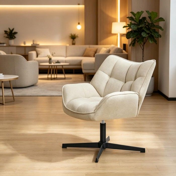 Fauteuil à bascule pivotant à oreilles couleur beige dimensions 67x68x80.5 cm pour salon et détente Fauteuil à bascule pivotant à oreilles couleur beige dimensions 67x68x80.5 cm pour salon et détente