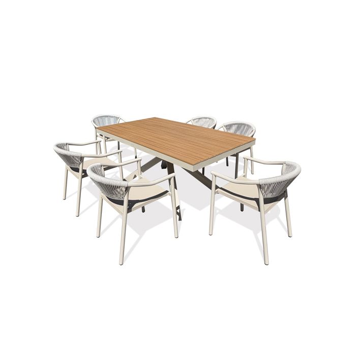 Ensemble repas de jardin 6 places en alu (fauteuils SUMBA) - Grège - LAMU