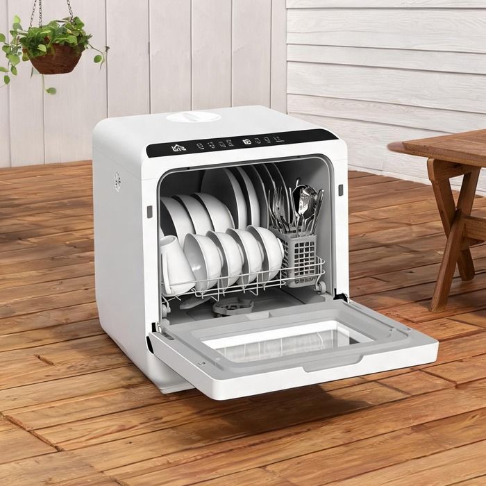Mini lave-vaisselle de table 4 couverts blanc avec réservoir 6 L et 5 programmes - Dominiquefe