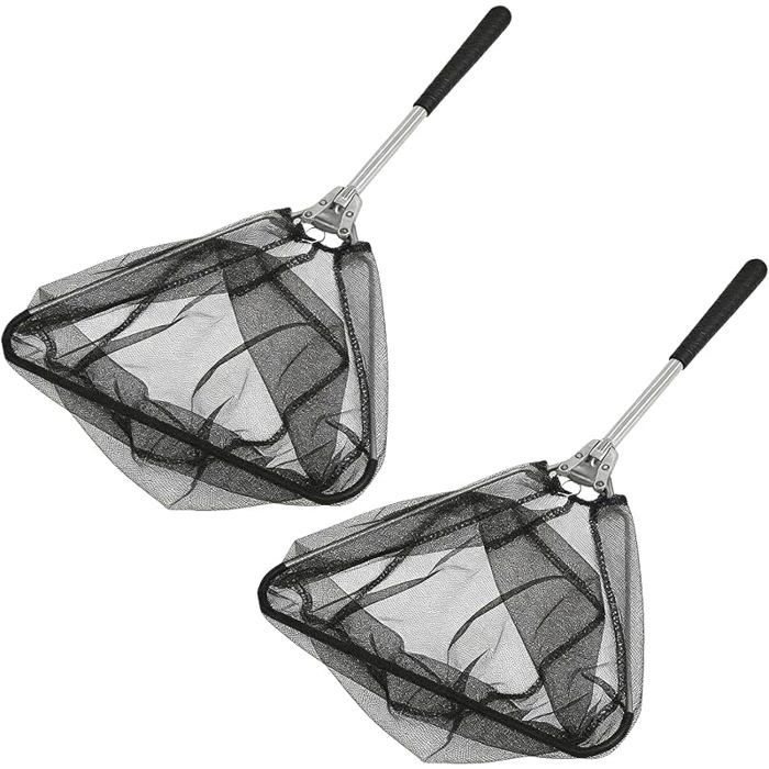 50 cm Lot de 2 épuisettes de pêche : télescopiqueportableépuisette pliablesolide pour les activités de pêche en plein