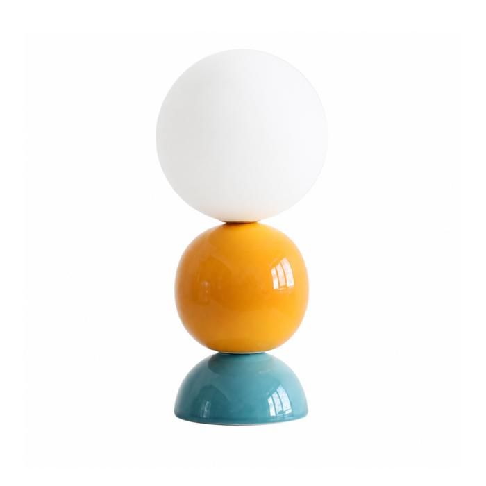 Lampe à poser en céramique bleu et jaune - Pili - Maison Pavane