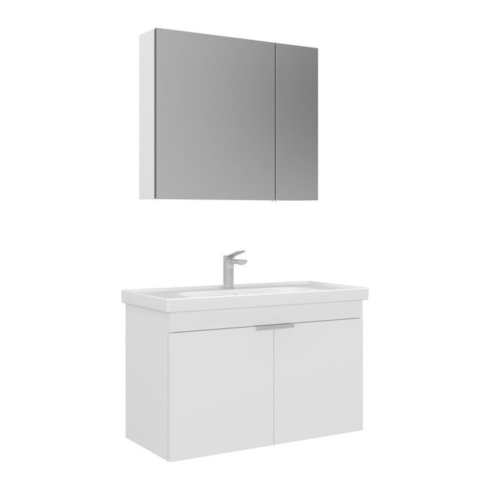 Meuble avec simple vasque et miroir Desna 90 - 90 x 45 x 58 cm - Matte White