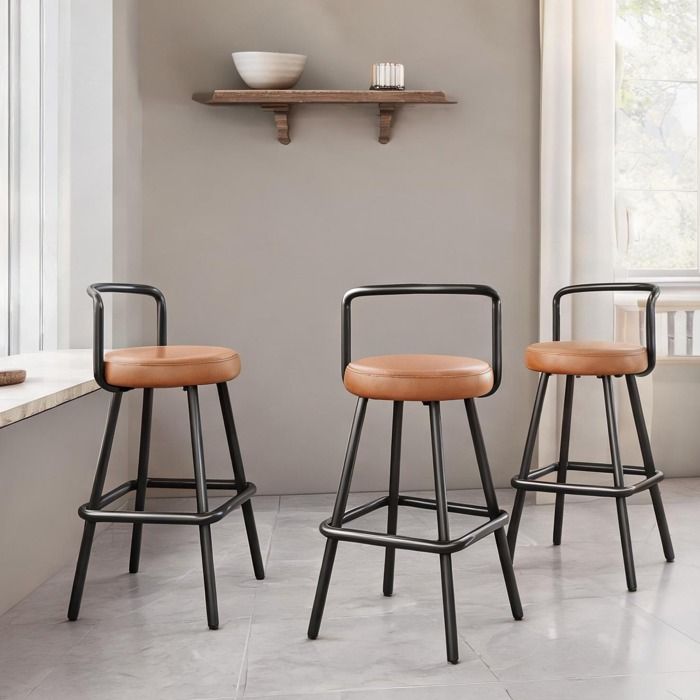 Lot de 4 tabourets de bar marron chaud en simili cuir et métal 37x37x905 cm