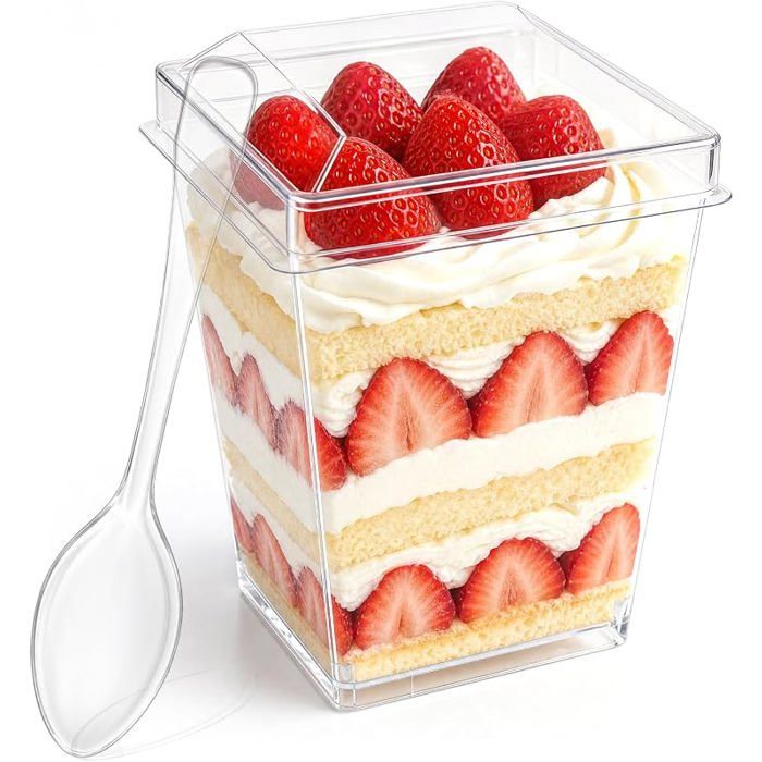 50 Pièces Tasses à Dessert avec Couvercle160ml Verrines Réutilisables avec 50 Réutilisables pour VERRINE